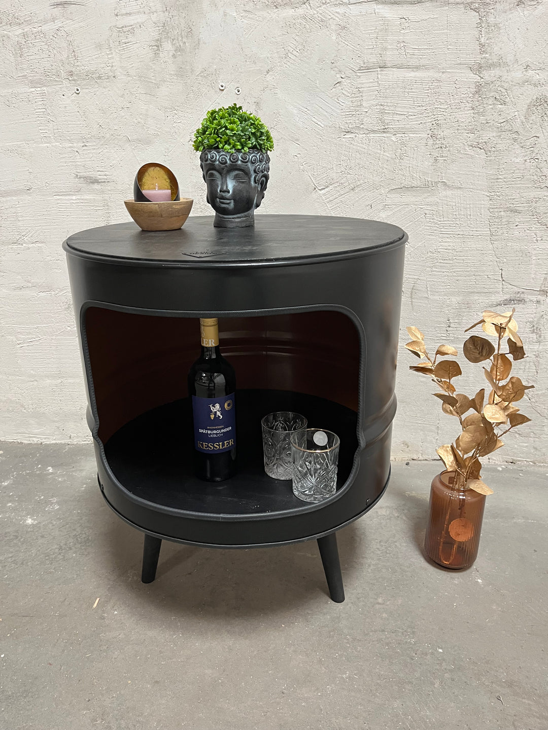 LISSY Designer Fass Couchtisch - 208L Ölfass Beistelltisch Industrial Style