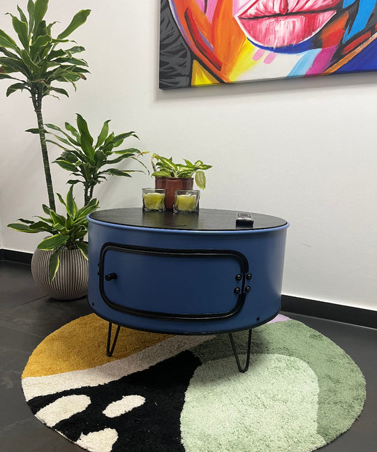 KILLEFIT Designer Fass Nachttisch - 208L Ölfass Couchtisch niedrig Industrial