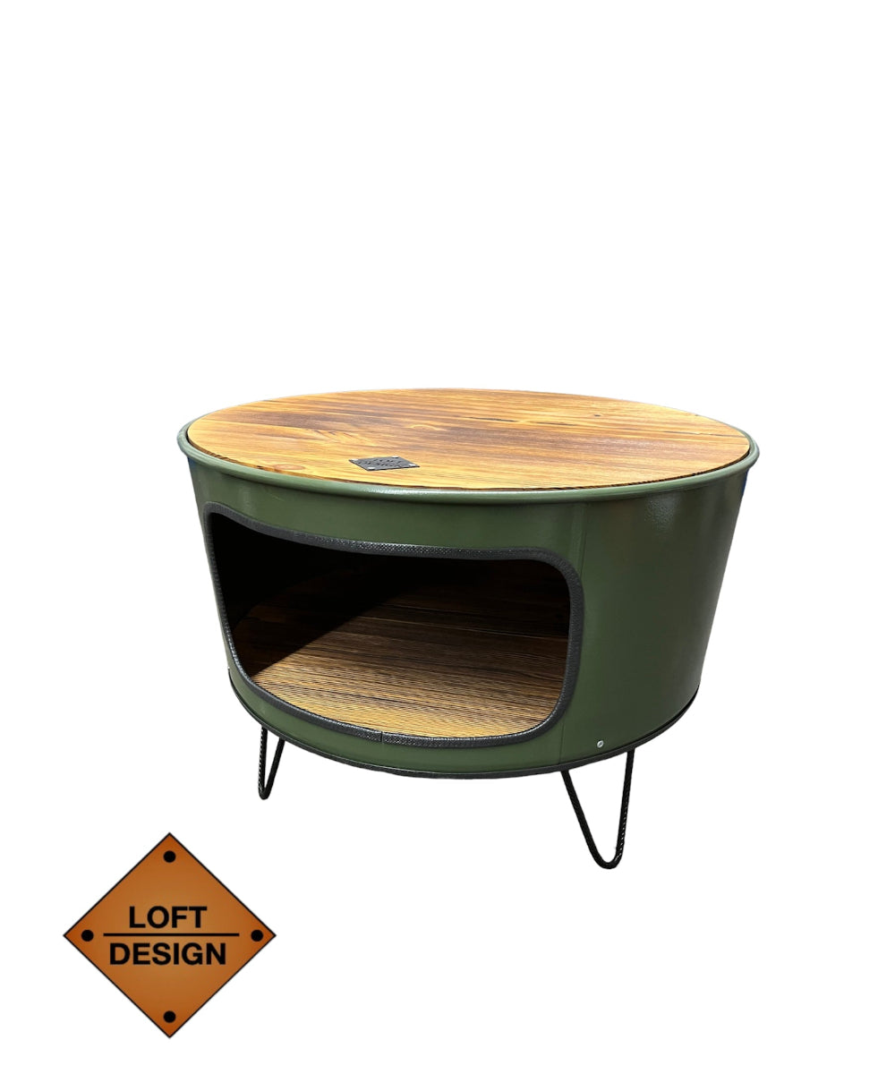 KILLEFIT Designer Fass Nachttisch - 208L Ölfass Couchtisch niedrig Industrial