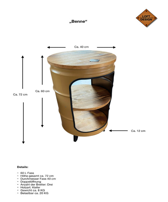 BENNE Designer Fass Minibar - 60L Ölfass Stehtisch mit Tür Industrial Style