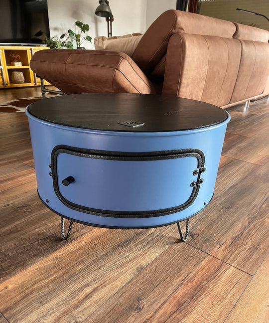 KILLEFIT Designer Fass Nachttisch - 208L Ölfass Couchtisch niedrig Industrial