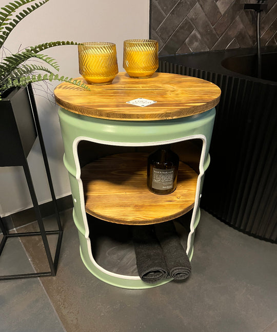 BENNE Designer Fass Minibar - 60L Ölfass Stehtisch mit Tür Industrial Style