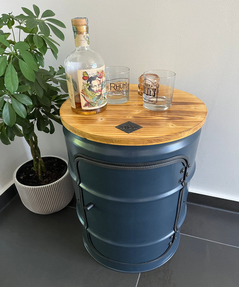 BENNE Designer Fass Minibar - 60L Ölfass Stehtisch mit Tür Industrial Style