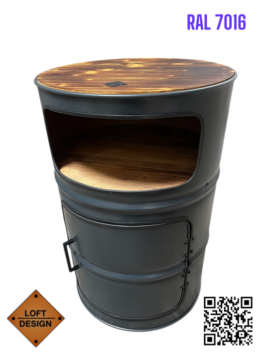 HULK Designer Fass Schrank - 208L Ölfass Premium Minibar mit 3 Brettern