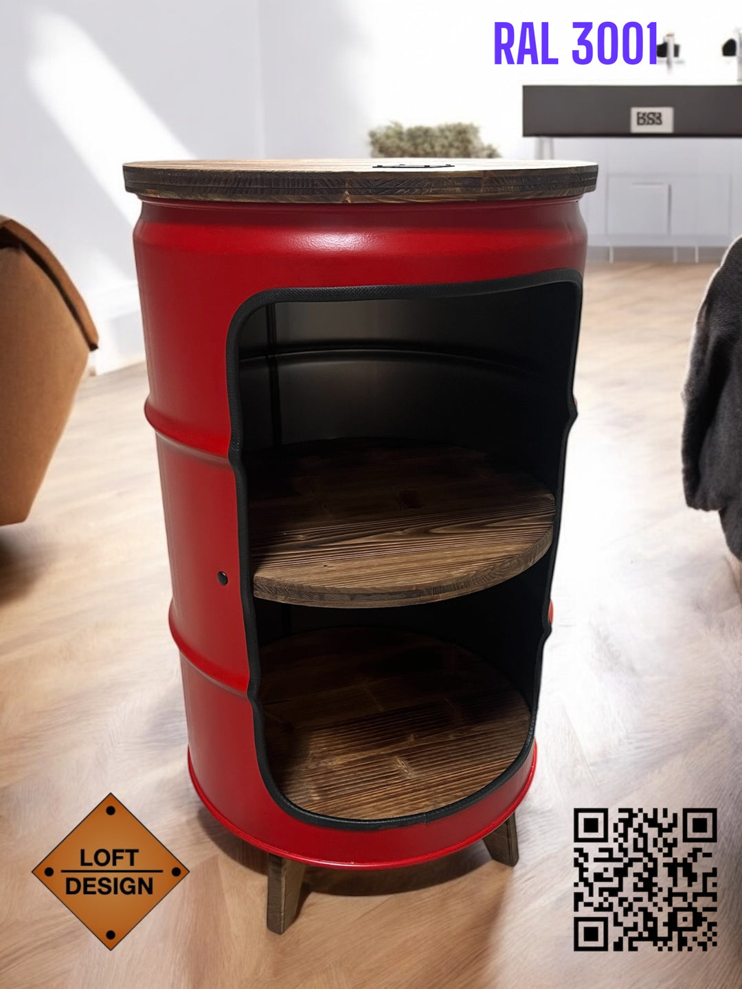 BENNE Designer Fass Minibar - 60L Ölfass Stehtisch mit Tür Industrial Style