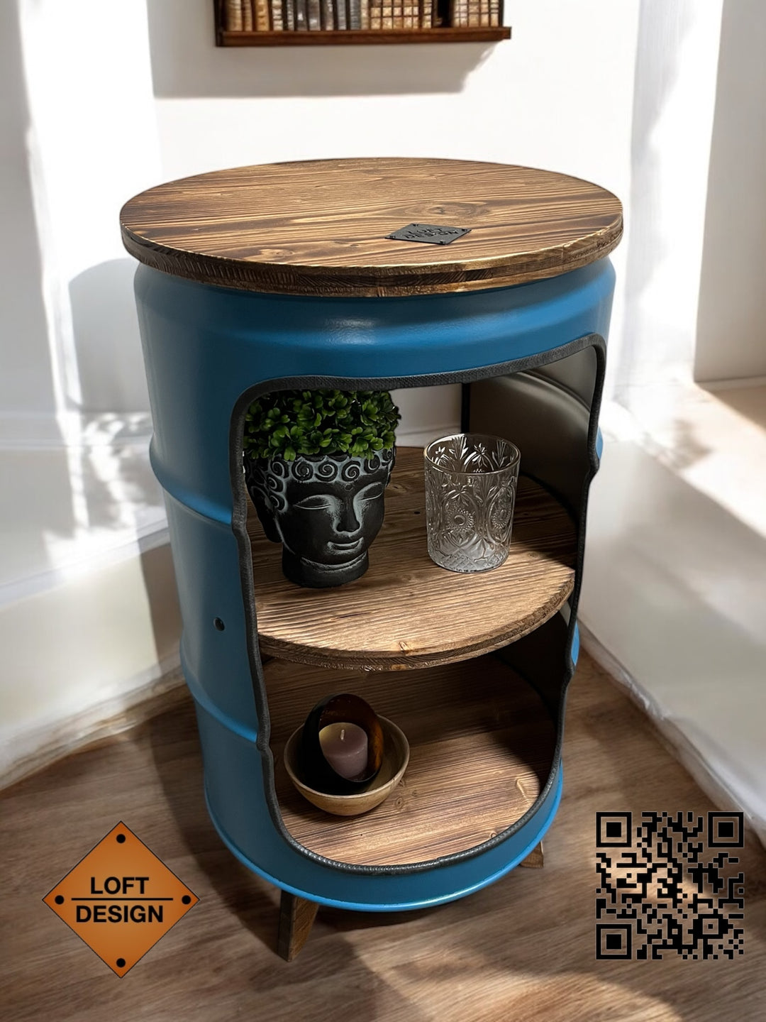 BENNE Designer Fass Minibar - 60L Ölfass Stehtisch mit Tür Industrial Style