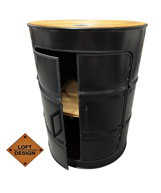 DENNIS Designer Fass Minibar - 208L Ölfass Schrank mit Tür Industrial Style