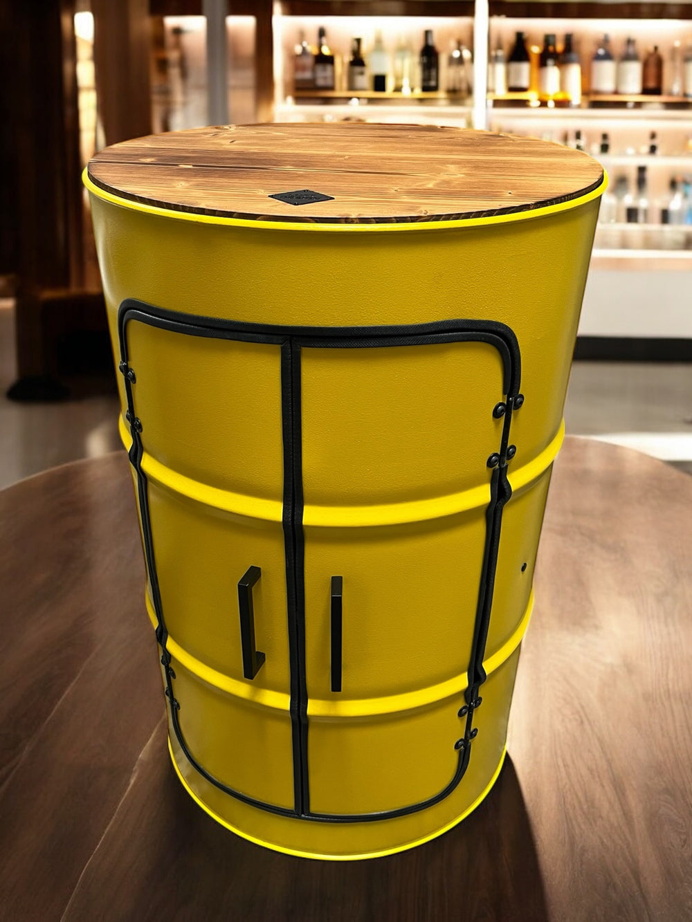 DENNIS Designer Fass Minibar - 208L Ölfass Schrank mit Tür Industrial Style