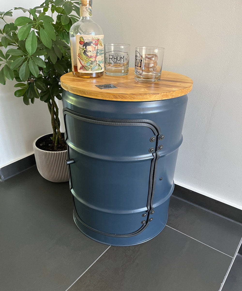 BENNE Designer Fass Minibar - 60L Ölfass Stehtisch mit Tür Industrial Style