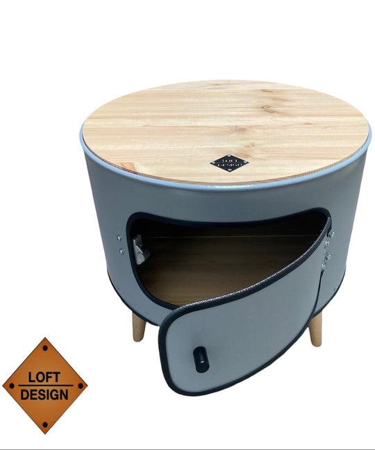 KILLEFIT Designer Fass Nachttisch - 208L Ölfass Couchtisch niedrig Industrial