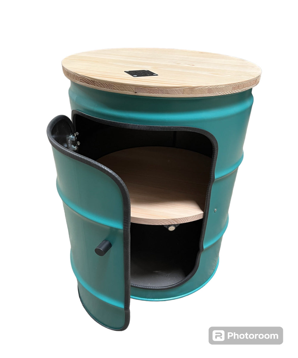 BENNE Designer Fass Minibar - 60L Ölfass Stehtisch mit Tür Industrial Style