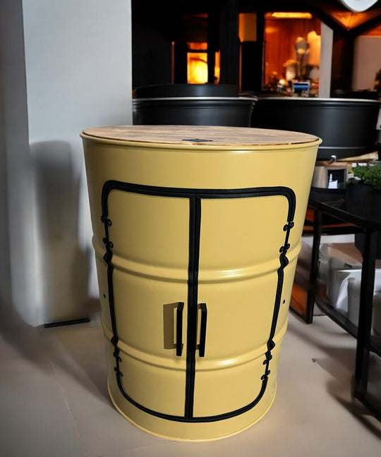 DENNIS Designer Fass Minibar - 208L Ölfass Schrank mit Tür Industrial Style