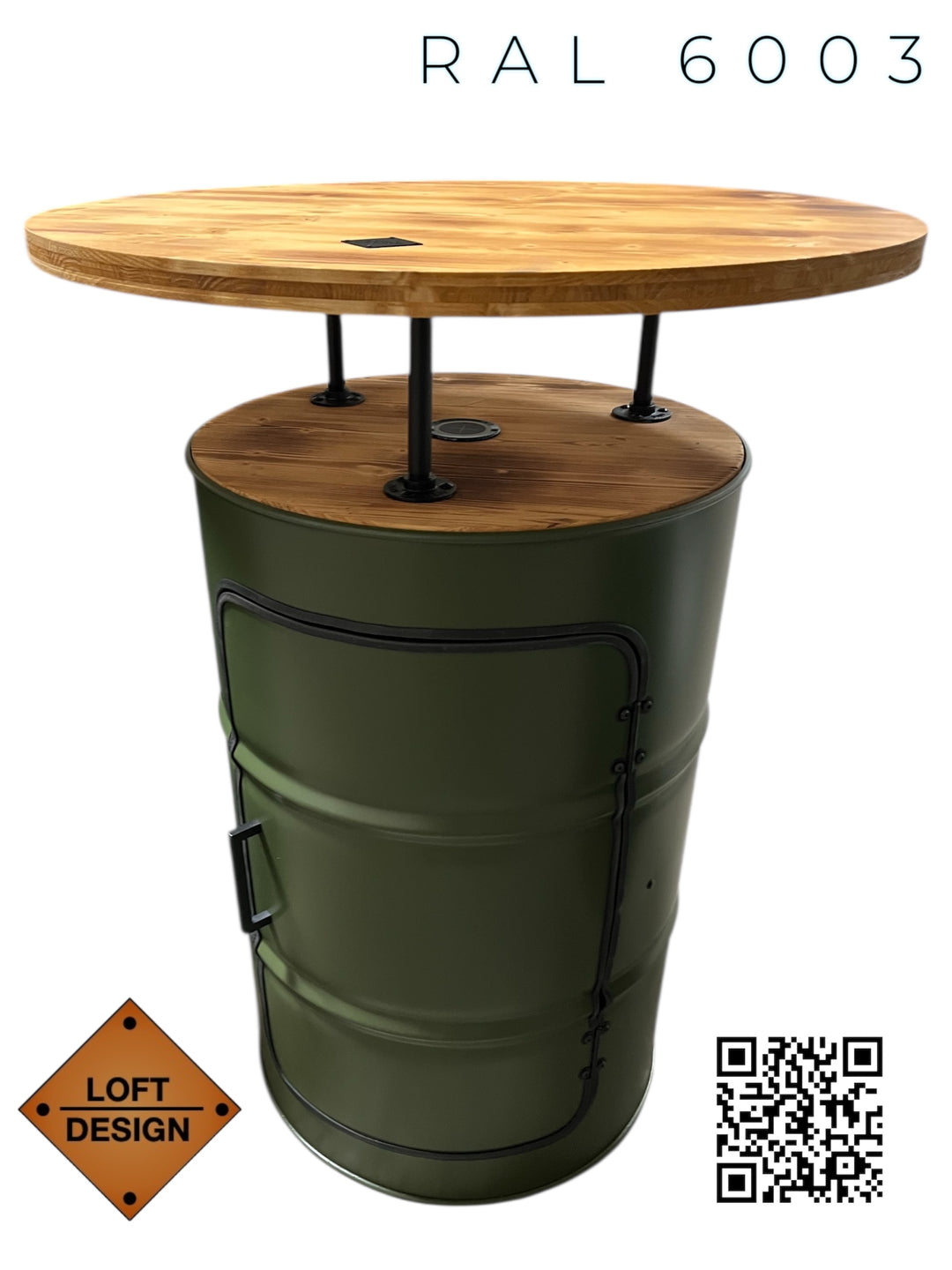 LARS Designer Fass Stehtisch - 208L Ölfass Bartisch 110cm Industrial Style