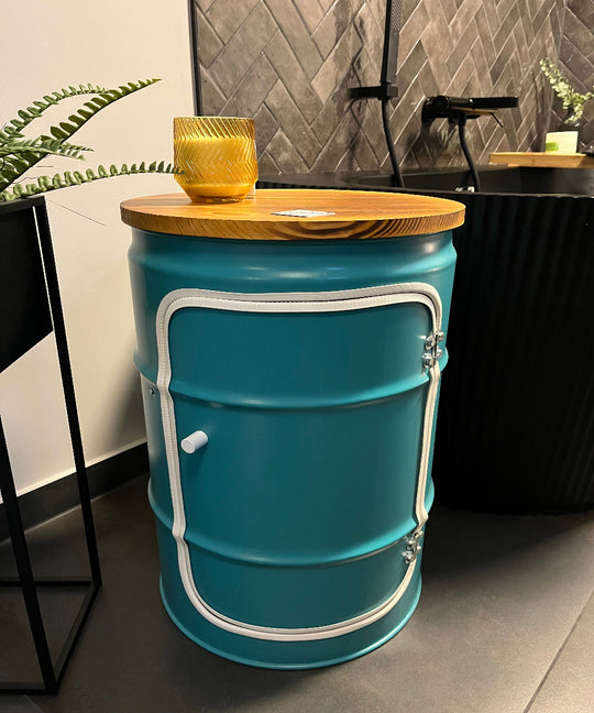 BENNE Designer Fass Minibar - 60L Ölfass Stehtisch mit Tür Industrial Style