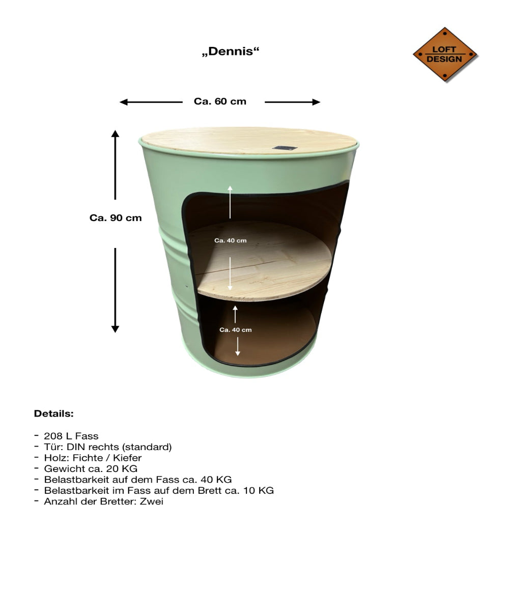 DENNIS Designer Fass Minibar - 208L Ölfass Schrank mit Tür Industrial Style
