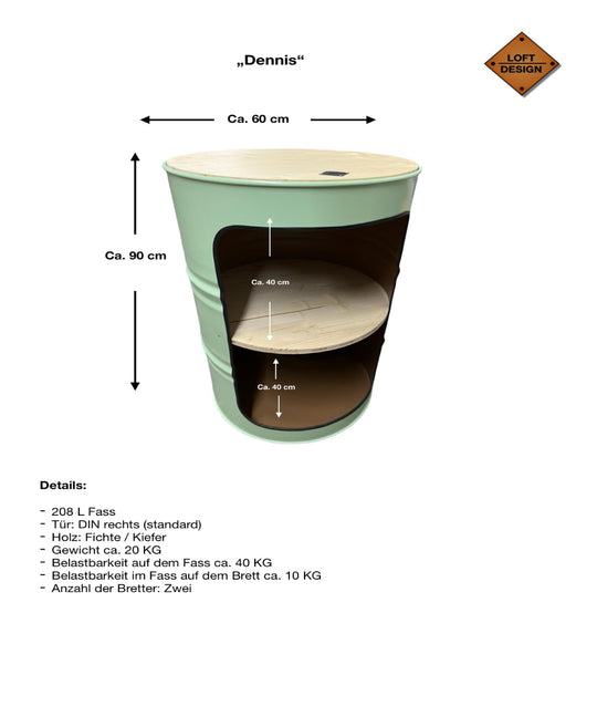 DENNIS Designer Fass Minibar - 208L Ölfass Schrank mit Tür Industrial Style
