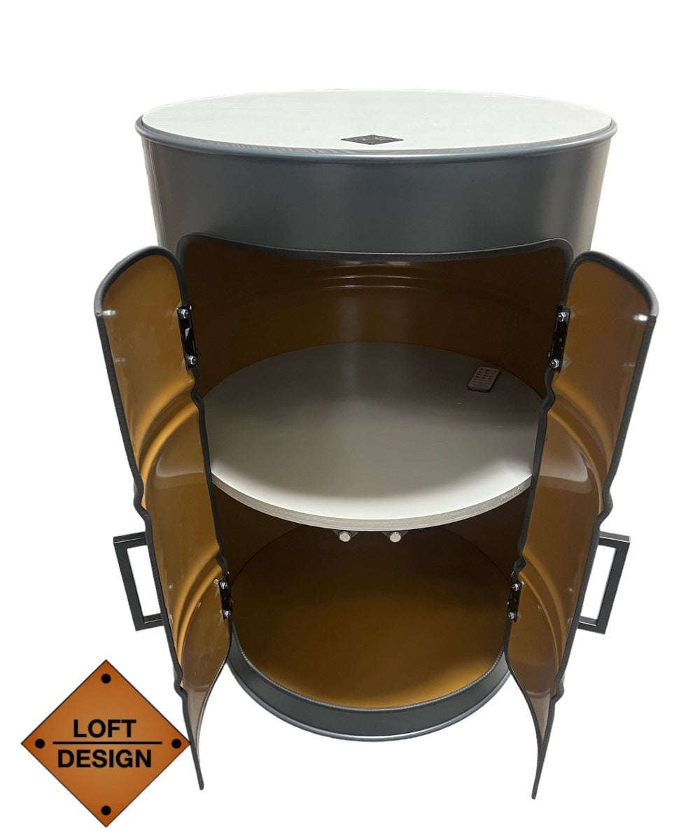 DENNIS Designer Fass Minibar - 208L Ölfass Schrank mit Tür Industrial Style