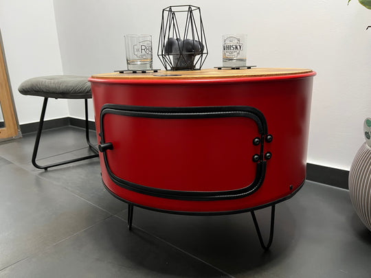 KILLEFIT Designer Fass Nachttisch - 208L Ölfass Couchtisch niedrig Industrial