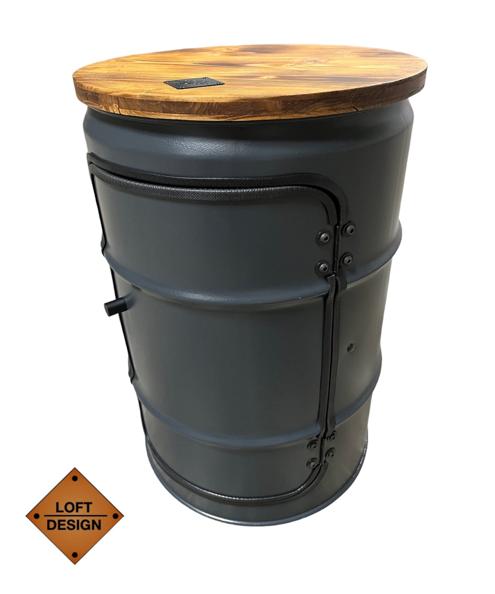 BENNE Designer Fass Minibar - 60L Ölfass Stehtisch mit Tür Industrial Style