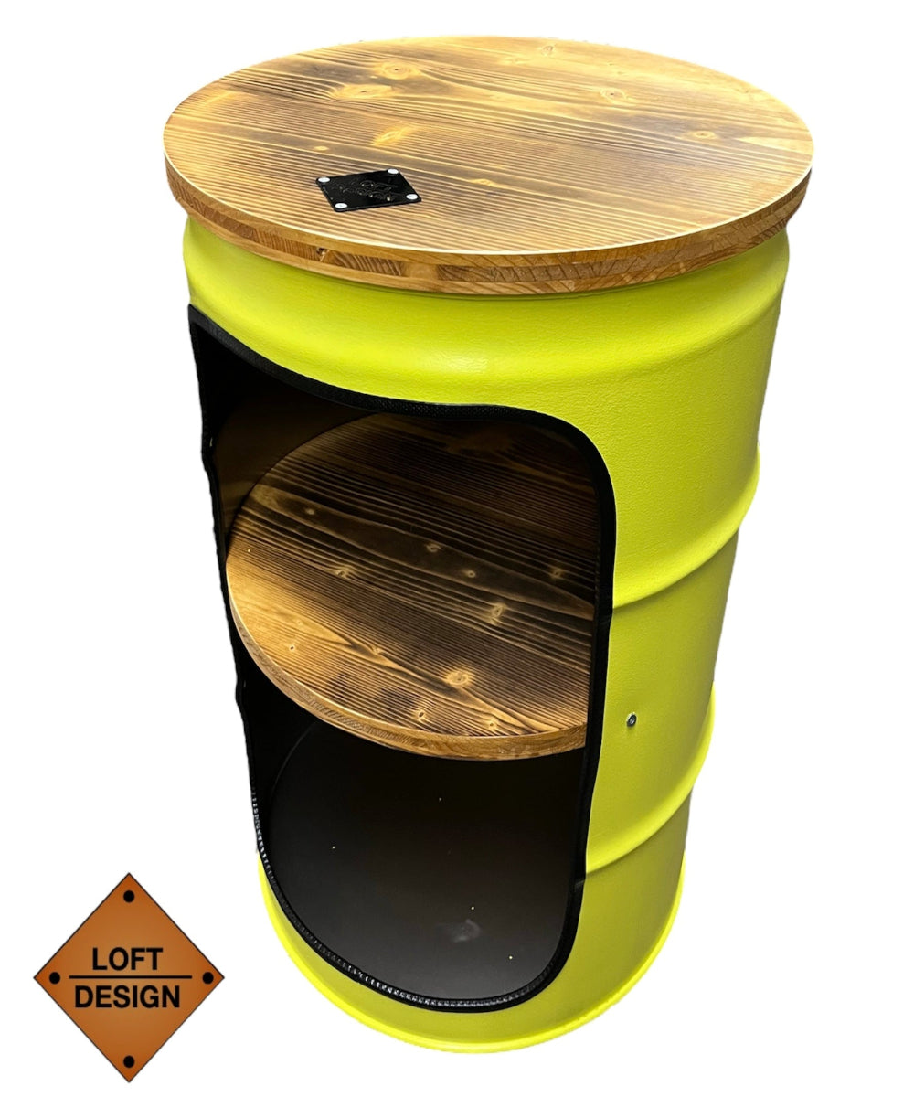 BENNE Designer Fass Minibar - 60L Ölfass Stehtisch mit Tür Industrial Style