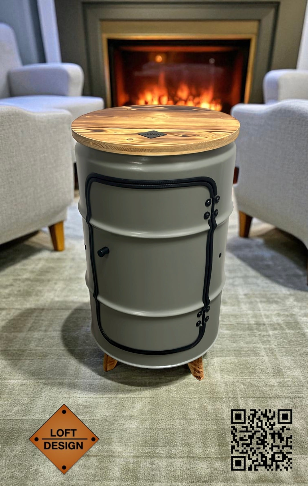 BENNE Designer Fass Minibar - 60L Ölfass Stehtisch mit Tür Industrial Style