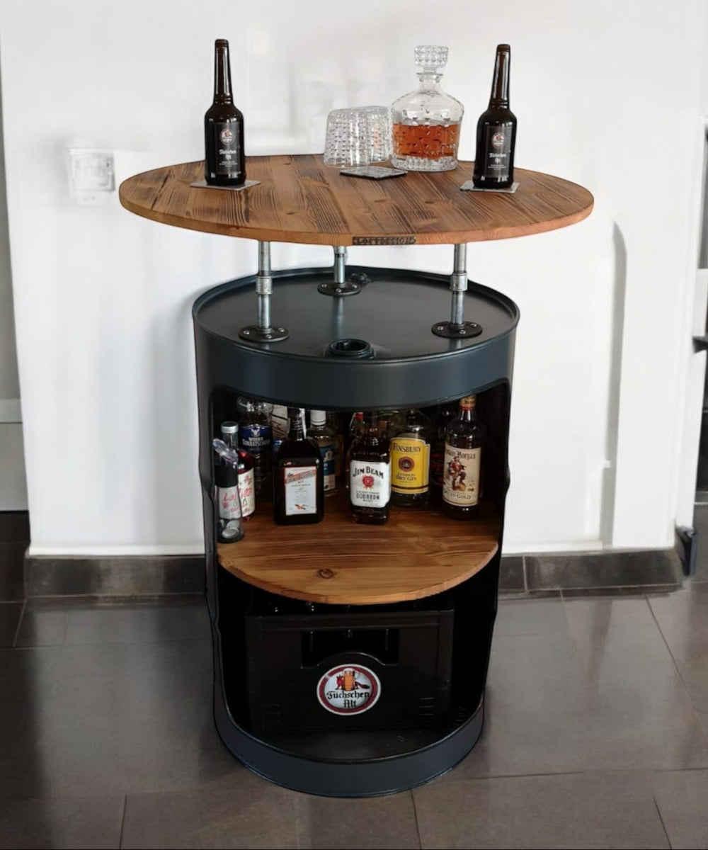 LARS Designer Fass Stehtisch - 208L Ölfass Bartisch 110cm Industrial Style