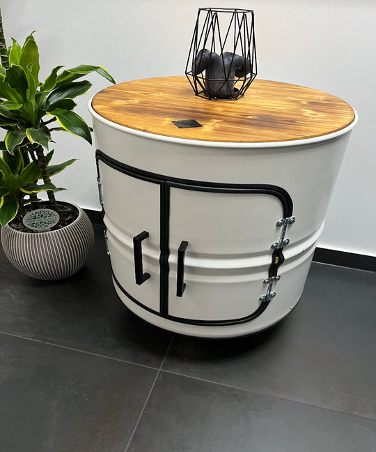 THEO Designer Fass Minibar - Upcycling Ölfass 208L Beistelltisch Couchtisch