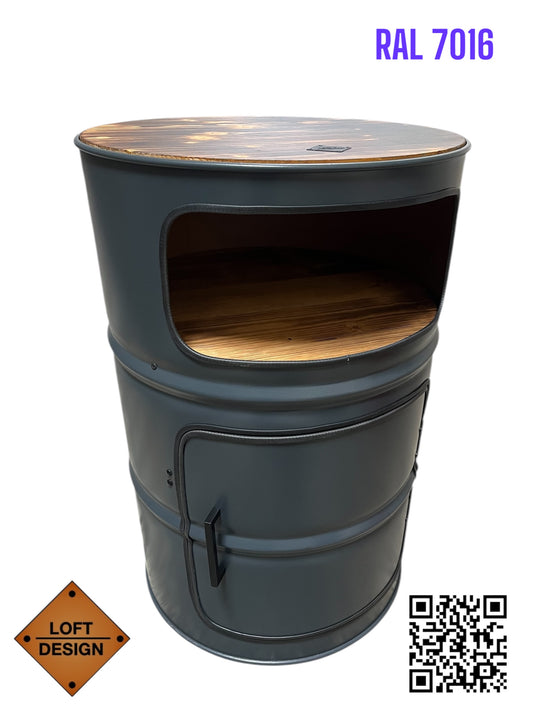 HULK Designer Fass Schrank - 208L Ölfass Premium Minibar mit 3 Brettern