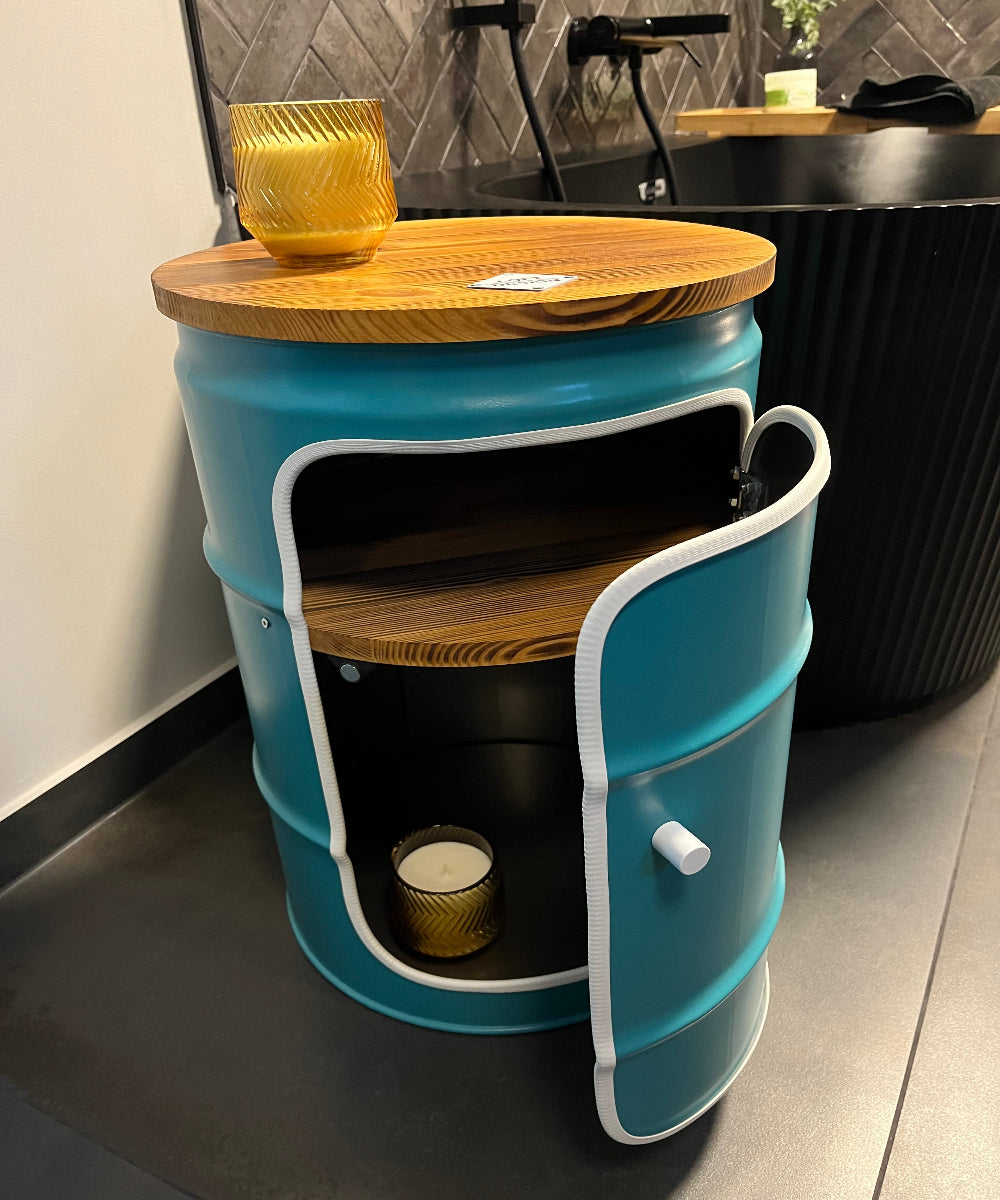 BENNE Designer Fass Minibar - 60L Ölfass Stehtisch mit Tür Industrial Style