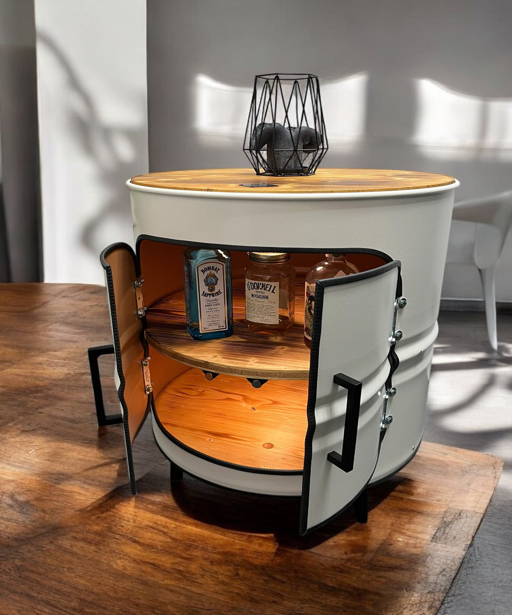 THEO Designer Fass Minibar - Upcycling Ölfass 208L Beistelltisch Couchtisch