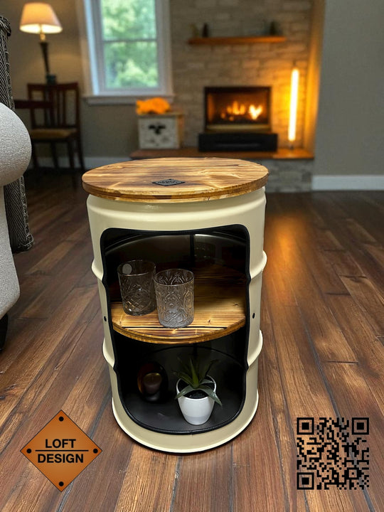 BENNE Designer Fass Minibar - 60L Ölfass Stehtisch mit Tür Industrial Style
