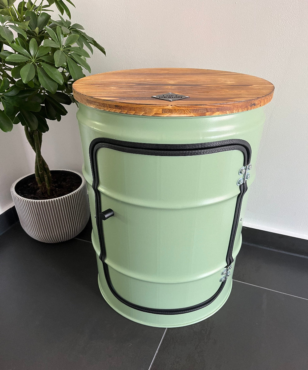 BENNE Designer Fass Minibar - 60L Ölfass Stehtisch mit Tür Industrial Style