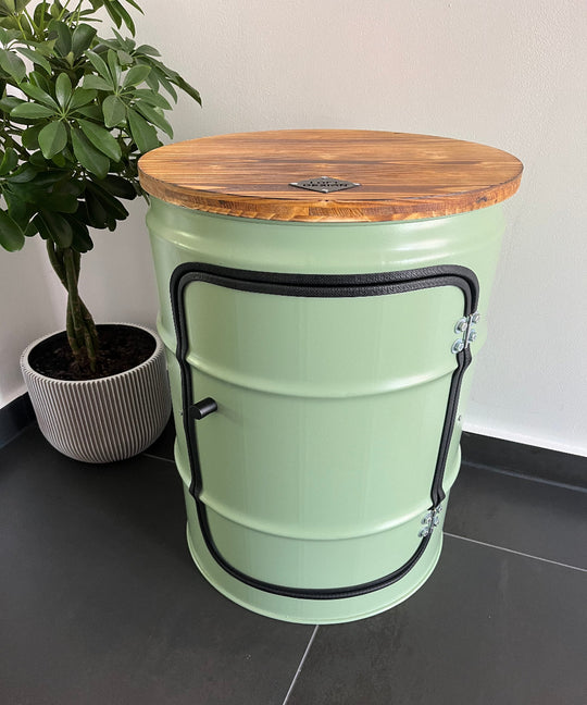 BENNE Designer Fass Minibar - 60L Ölfass Stehtisch mit Tür Industrial Style
