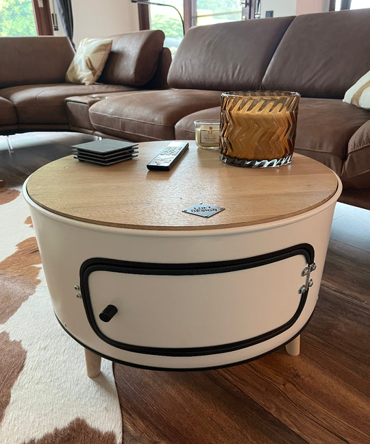 KILLEFIT Designer Fass Nachttisch - 208L Ölfass Couchtisch niedrig Industrial