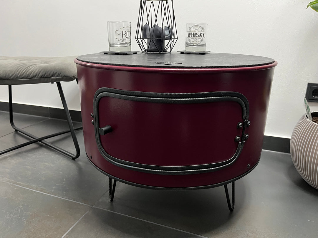 KILLEFIT Designer Fass Nachttisch - 208L Ölfass Couchtisch niedrig Industrial