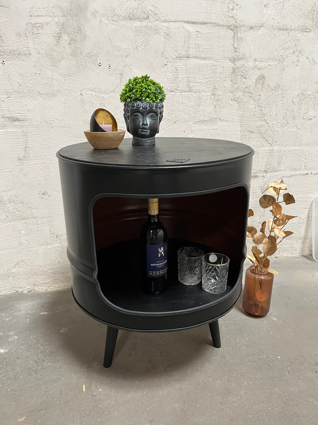 LISSY Designer Fass Couchtisch - 208L Ölfass Beistelltisch Industrial Style