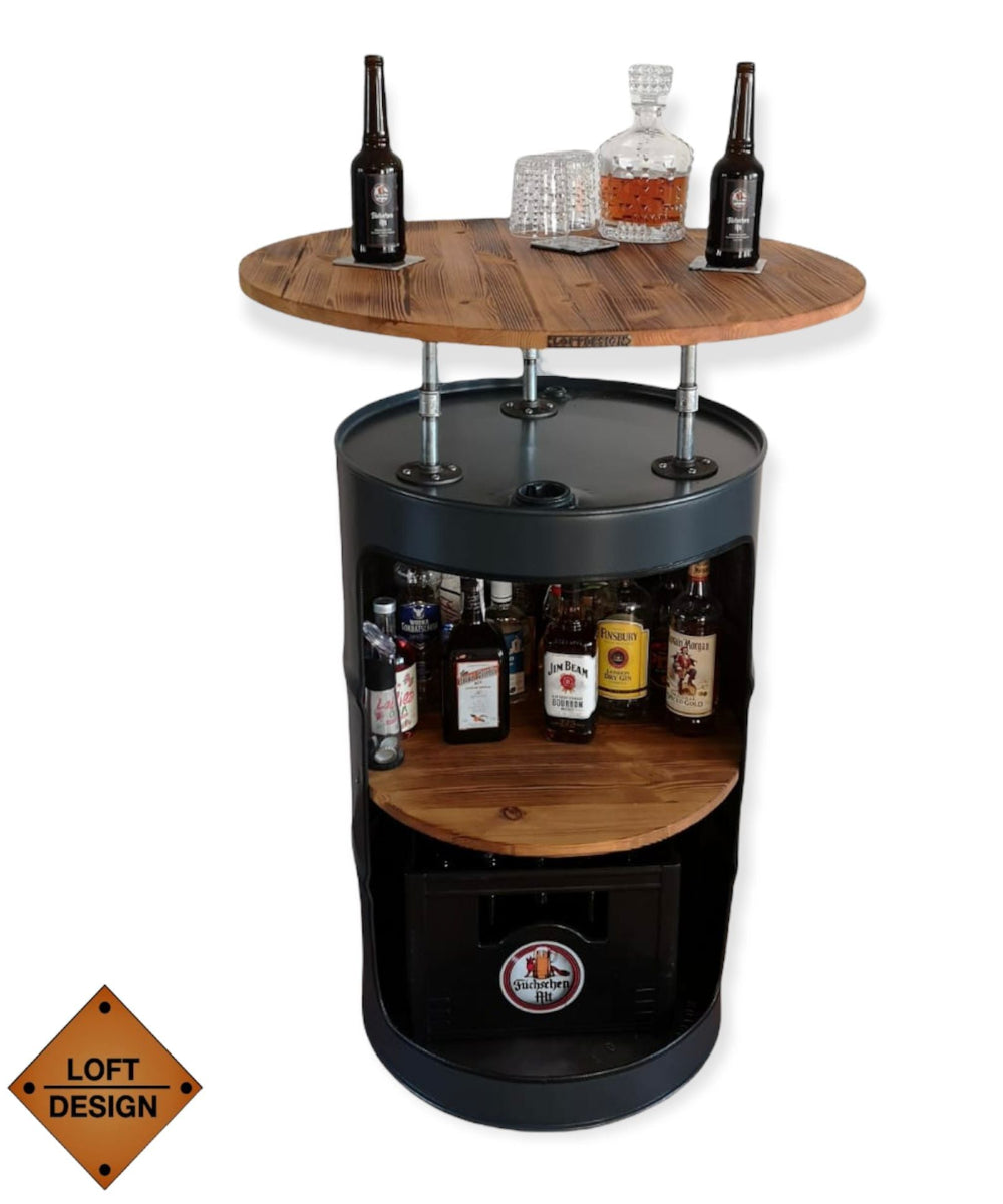 LARS Designer Fass Stehtisch - 208L Ölfass Bartisch 110cm Industrial Style
