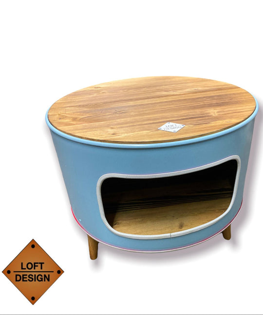 KILLEFIT Designer Fass Nachttisch - 208L Ölfass Couchtisch niedrig Industrial