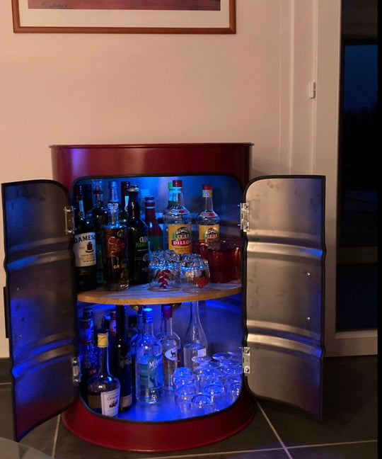 DENNIS Designer Fass Minibar - 208L Ölfass Schrank mit Tür Industrial Style