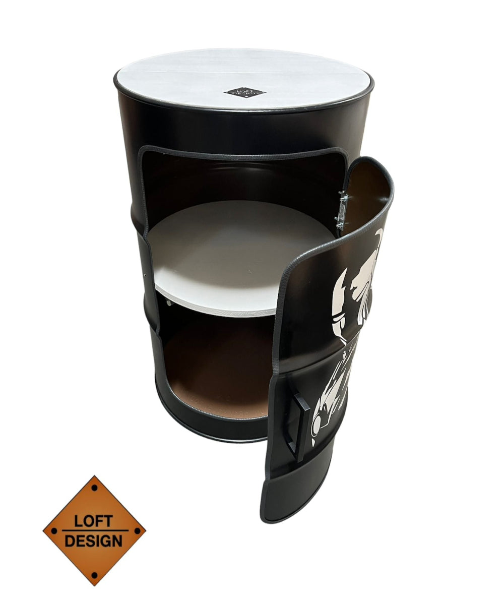 DENNIS Designer Fass Minibar - 208L Ölfass Schrank mit Tür Industrial Style