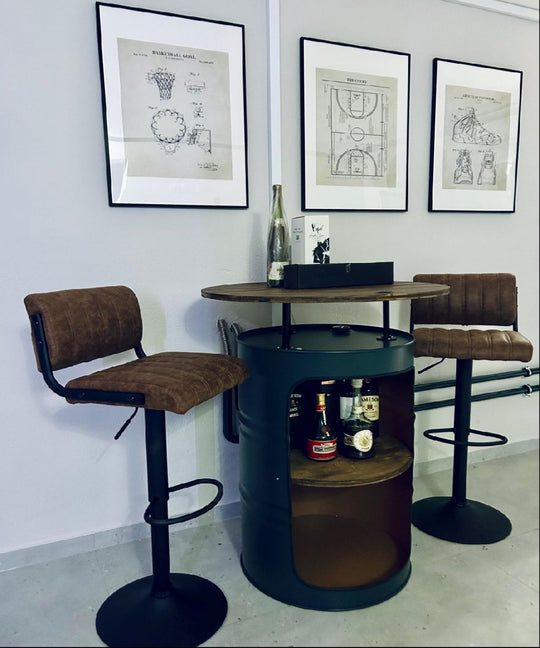 LARS Designer Fass Stehtisch - 208L Ölfass Bartisch 110cm Industrial Style