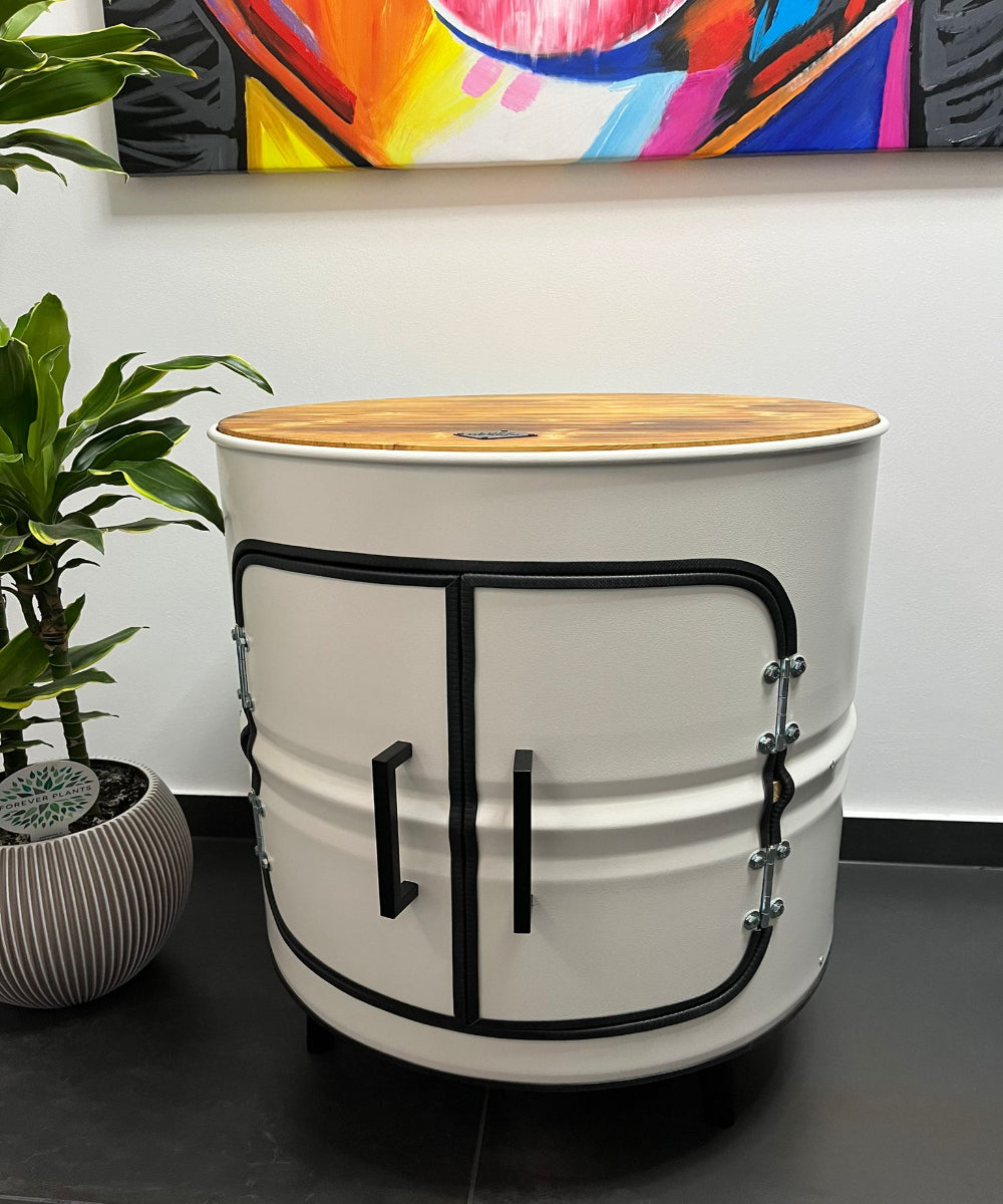 THEO Designer Fass Minibar - Upcycling Ölfass 208L Beistelltisch Couchtisch