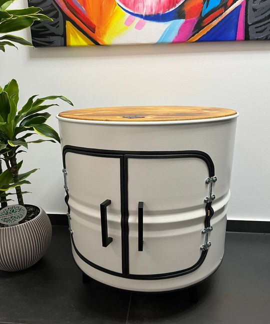 THEO Designer Fass Minibar - Upcycling Ölfass 208L Beistelltisch Couchtisch