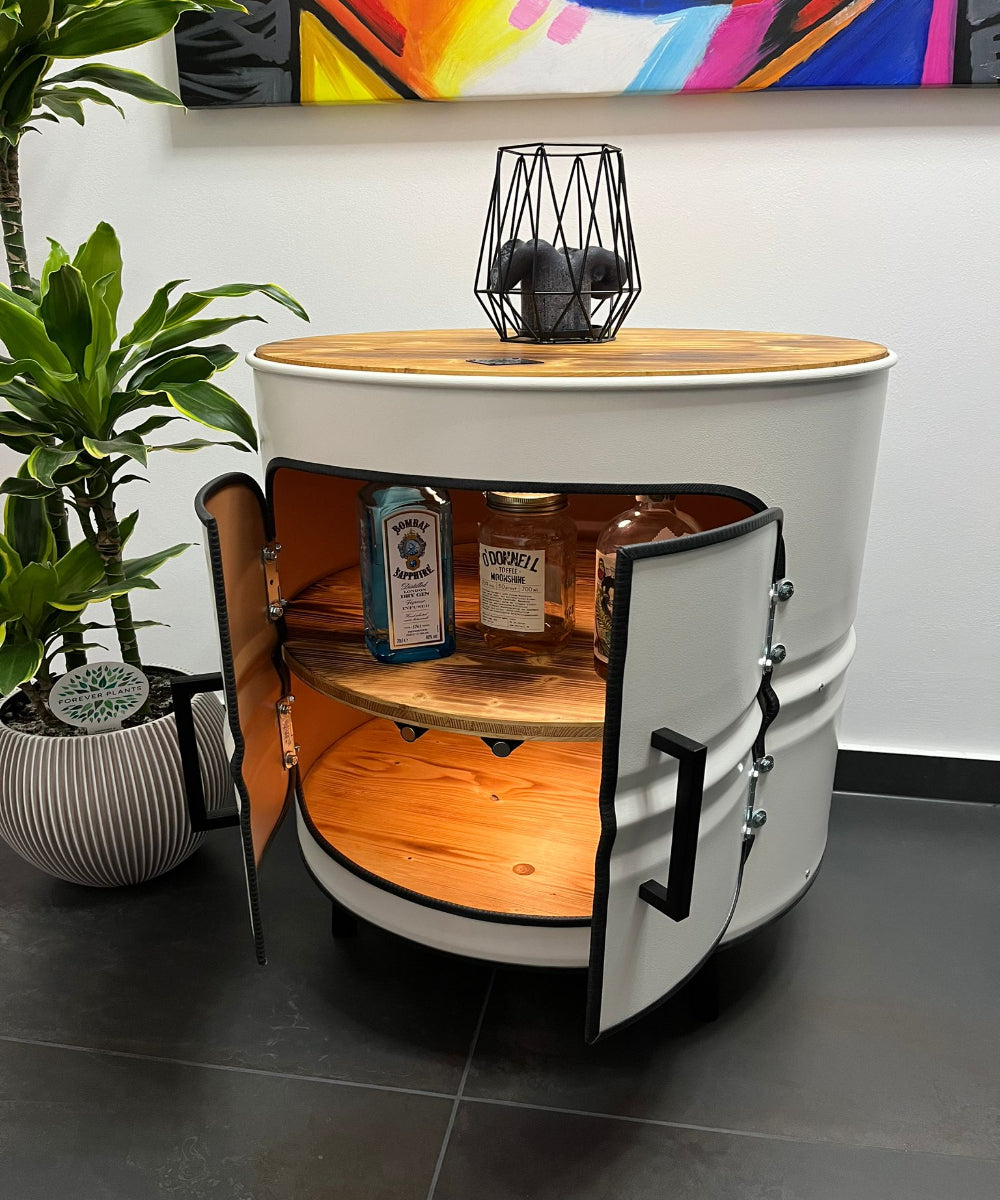 THEO Designer Fass Minibar - Upcycling Ölfass 208L Beistelltisch Couchtisch