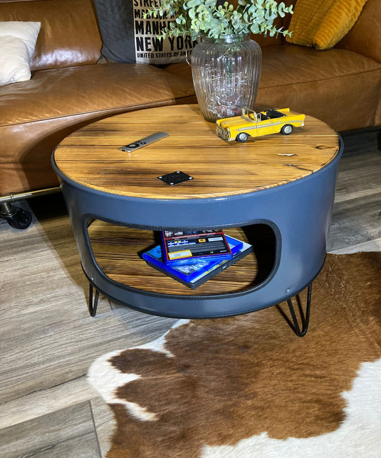 KILLEFIT Designer Fass Nachttisch - 208L Ölfass Couchtisch niedrig Industrial