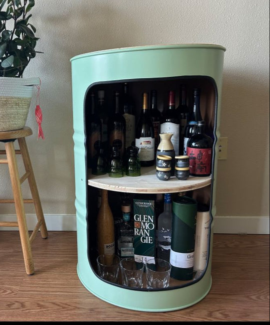 DENNIS Designer Fass Minibar - 208L Ölfass Schrank mit Tür Industrial Style