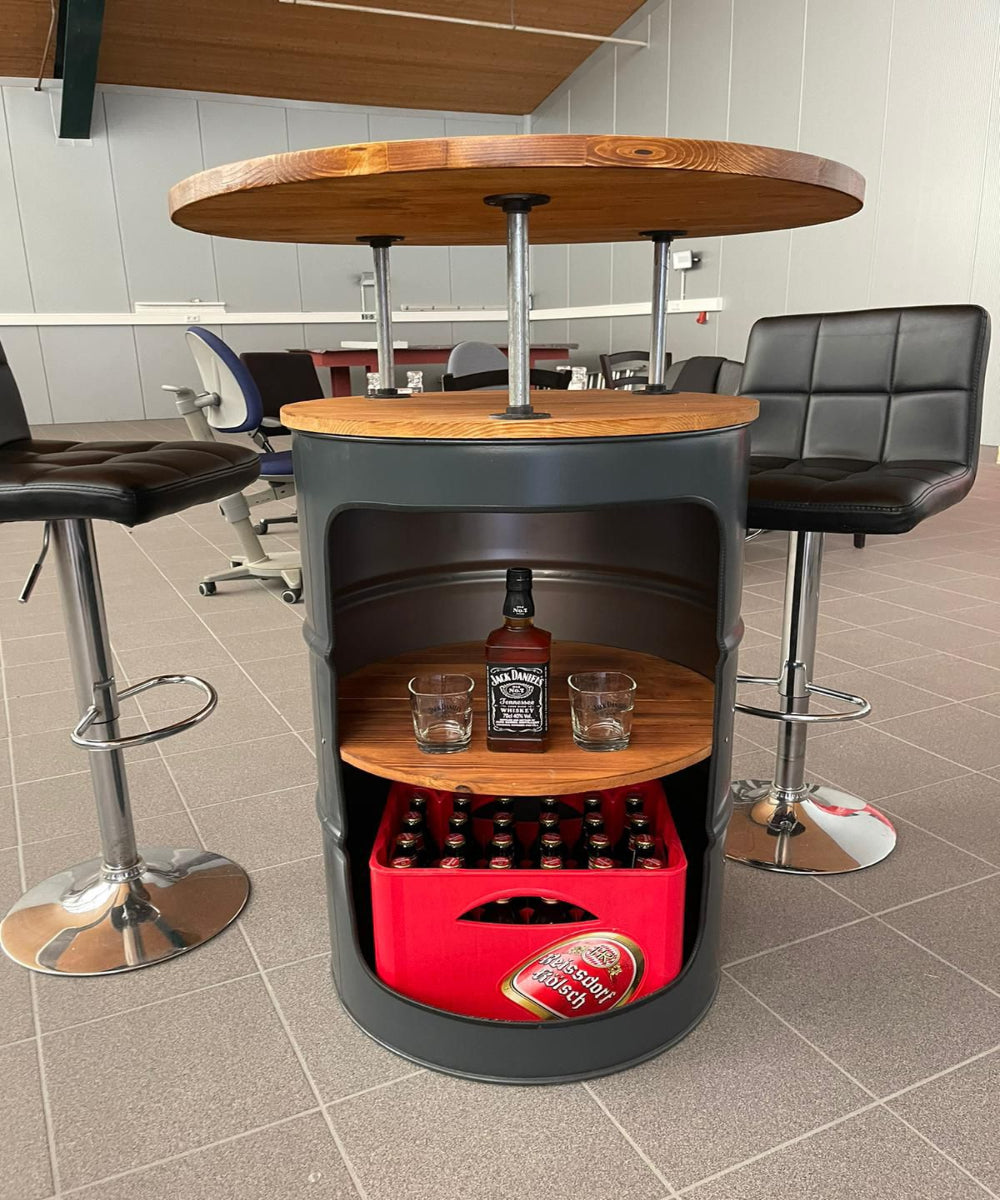 LARS Designer Fass Stehtisch - 208L Ölfass Bartisch 110cm Industrial Style