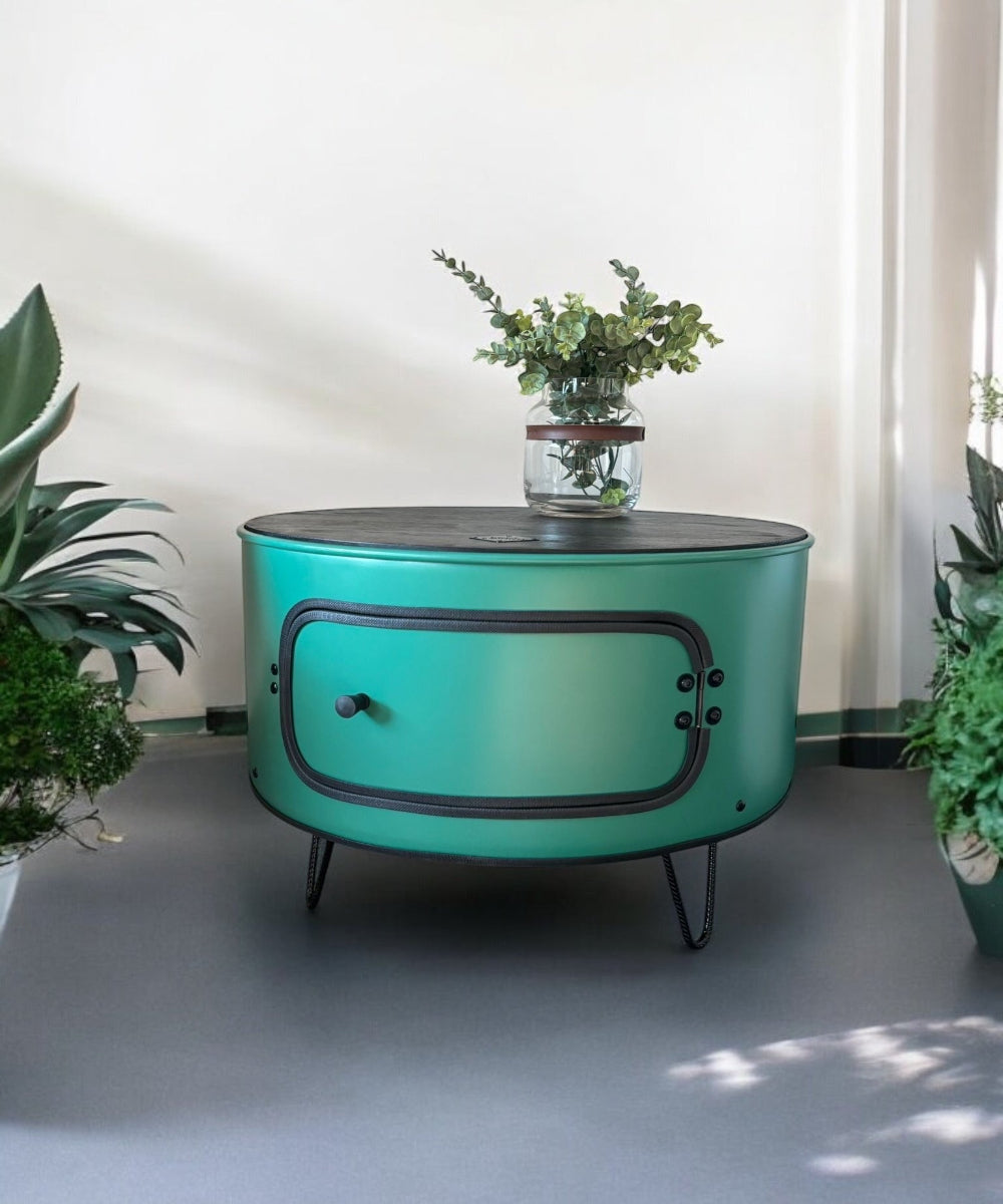 KILLEFIT Designer Fass Nachttisch - 208L Ölfass Couchtisch niedrig Industrial