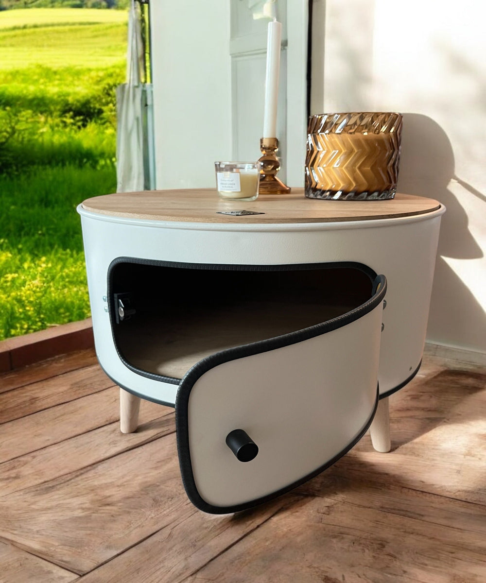 KILLEFIT Designer Fass Nachttisch - 208L Ölfass Couchtisch niedrig Industrial