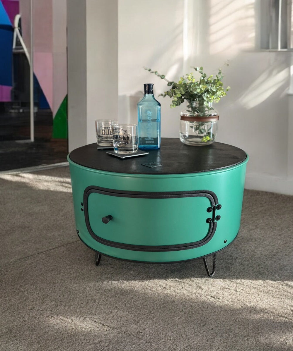 KILLEFIT Designer Fass Nachttisch - 208L Ölfass Couchtisch niedrig Industrial